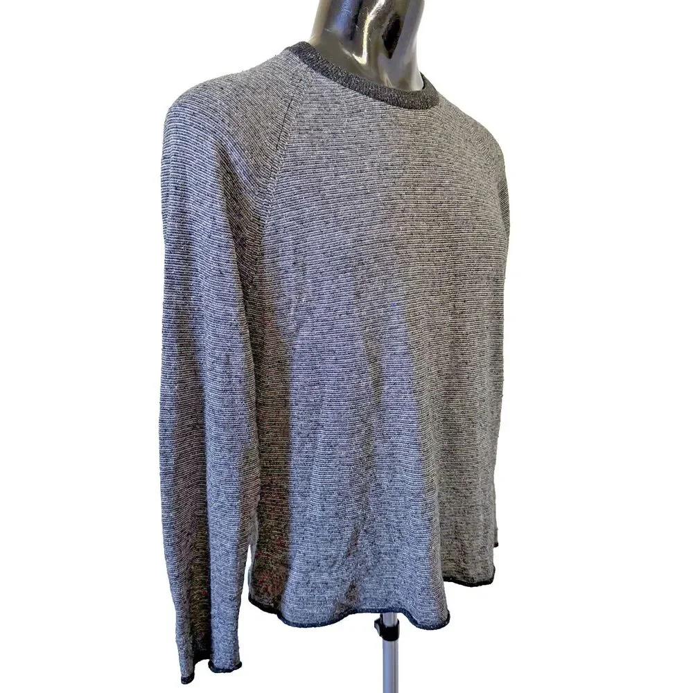 Billy Reid Neppy Crewneck Sweater Men's Large Gray Micro Stripe Raglan Pullover